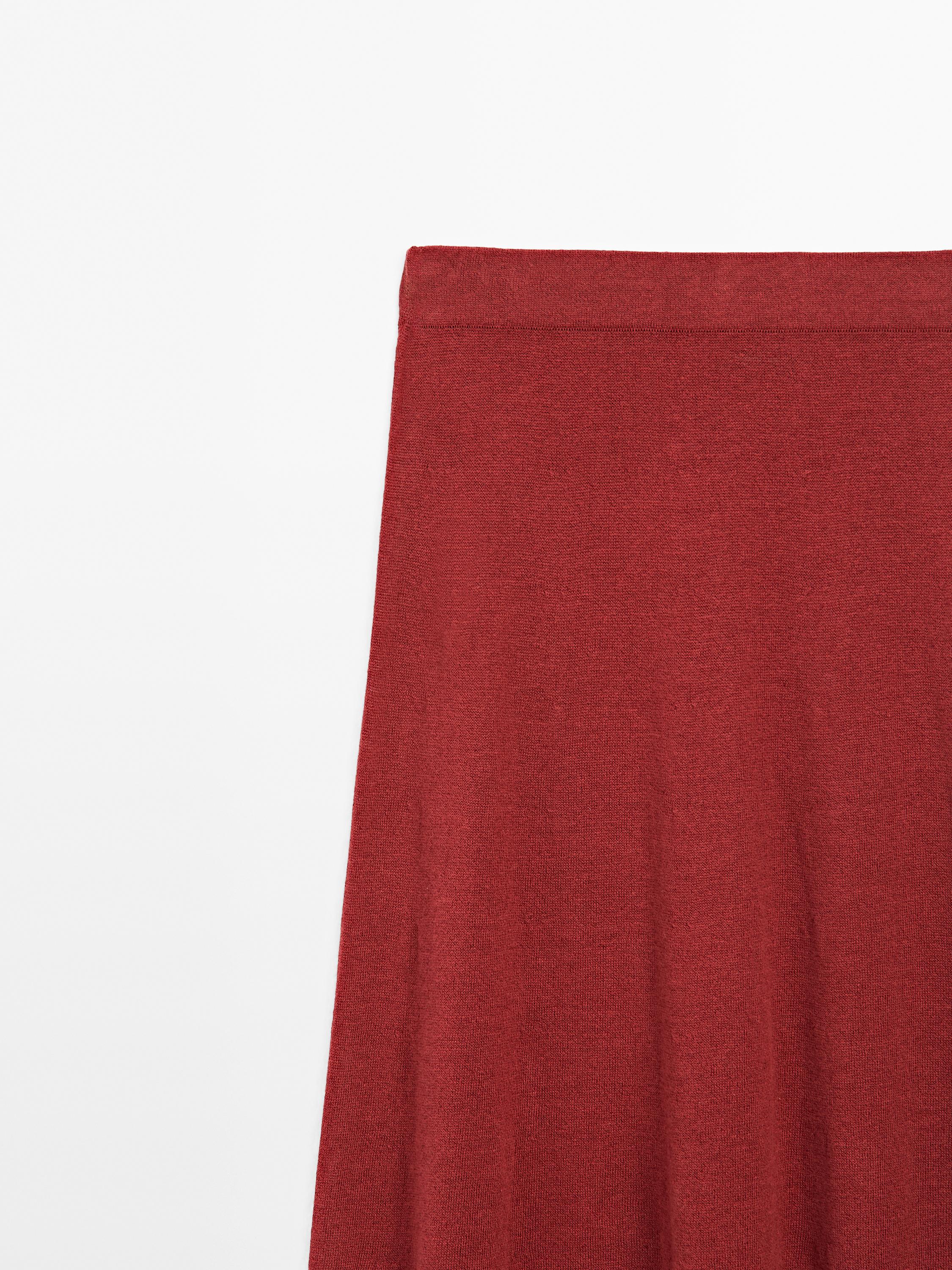 Long linen blend knit skirt